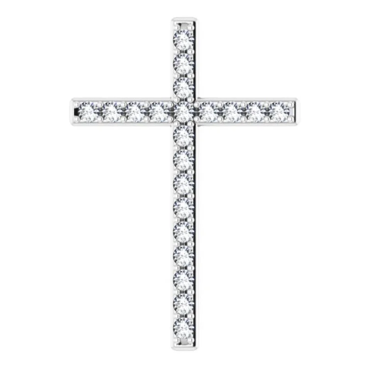 14K White 7/8 CTW Natural Diamond Cross Pendant