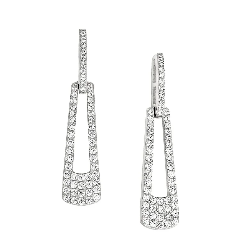 Cubic Zirconia Drop Earrings in Sterling Silver with Platinum Finish