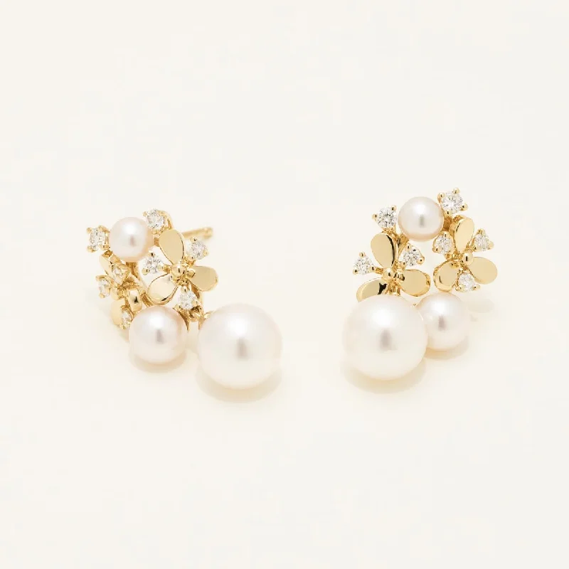 Cultured Akoya Pearl Drop Earrings in 14kt Yellow Gold with Diamonds (1/4ct tw and 6-6.5mm pearls)