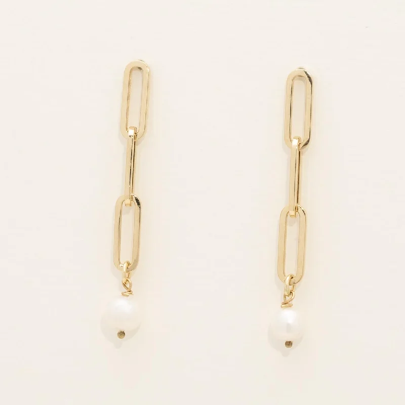 Cultured Freshwater Pearl Drop Earrings in 14kt Yellow Gold (6mm pearls)