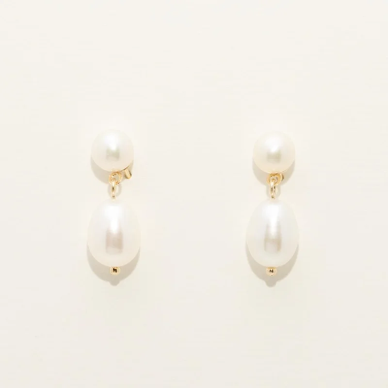 Cultured Freshwater Pearl Drop Earrings in 14kt Yellow Gold (8mm pearls)