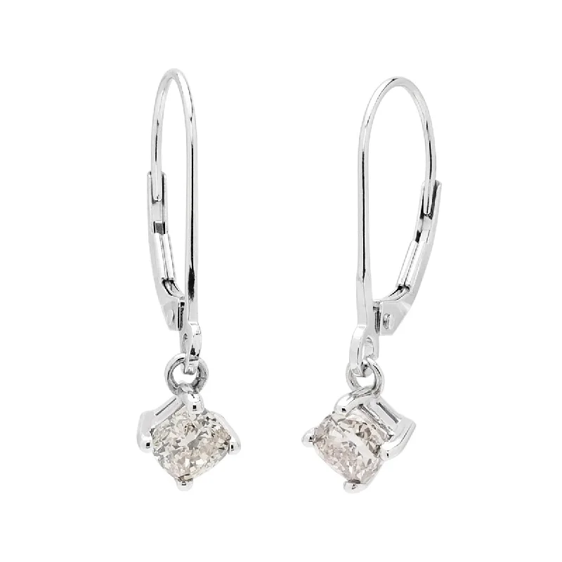 Cushion Cut Champagne Diamond Drop Earrings in 14kt White Gold (1ct tw)