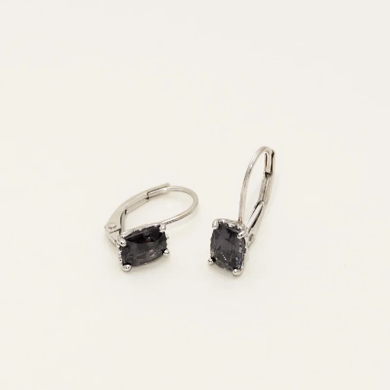 Cushion Grey Spinel Drop Earrings in 14kt White Gold