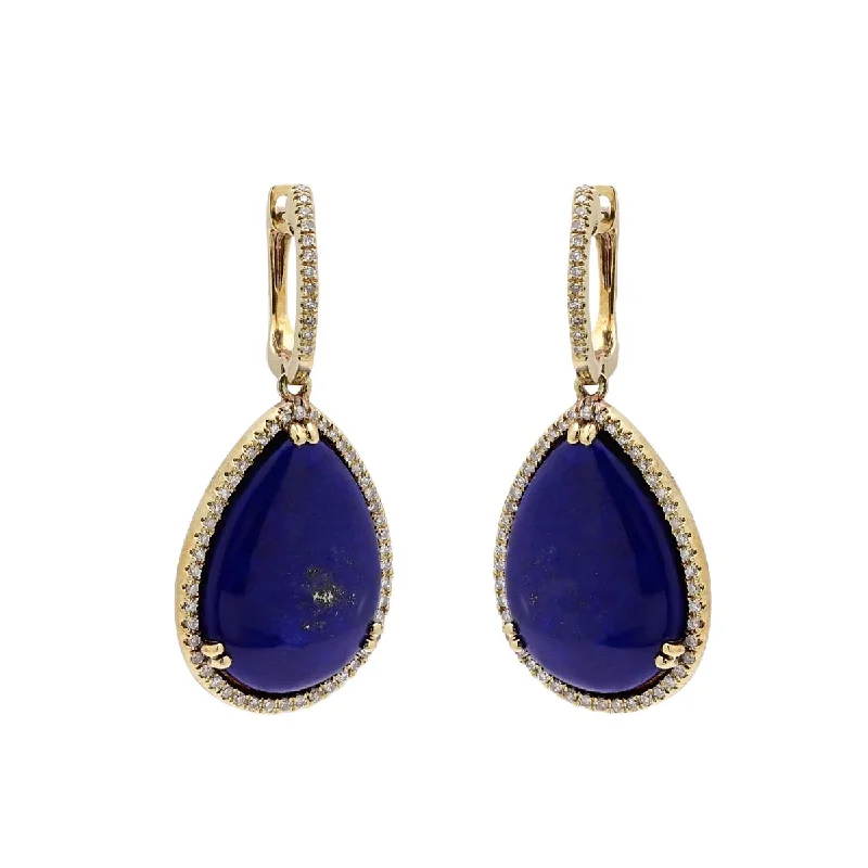 Dabakarov Pear Shape Lapis Lazuli Drop Earrings in 14kt Yellow Gold with Diamonds (1/3ct tw)