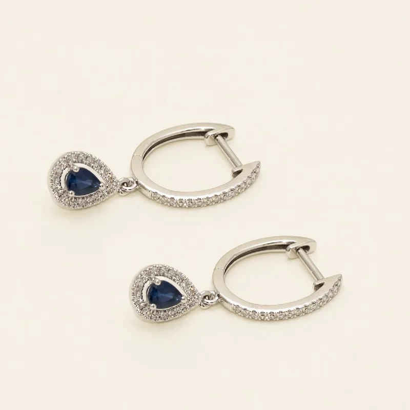 Dabakarov Pear Shape Sapphire Drop Earrings in 14kt White Gold with Diamonds (1/5ct tw)