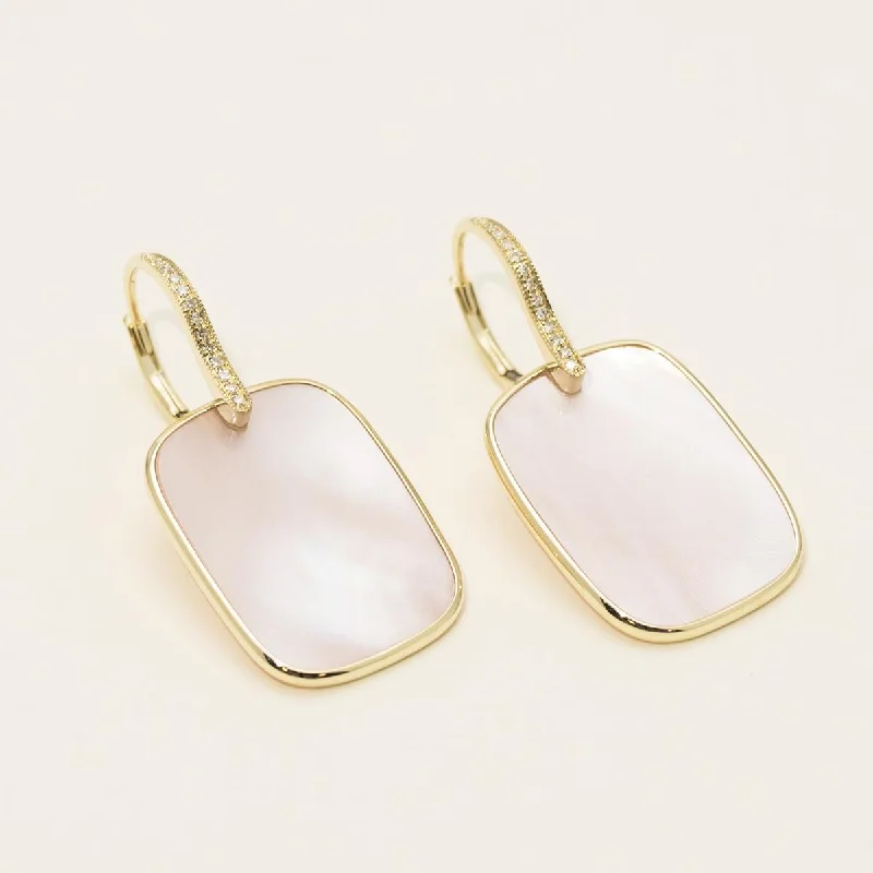 Dabakarov Pink Mother of Pearl Drop Earrings in 14kt Yellow Gold with Diamonds (1/10ct tw)