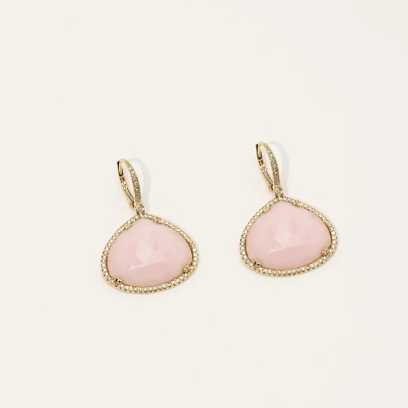 Dabakarov Pink Opal Drop Earrings in 14kt Yellow Gold with Diamonds (1/3ct tw)