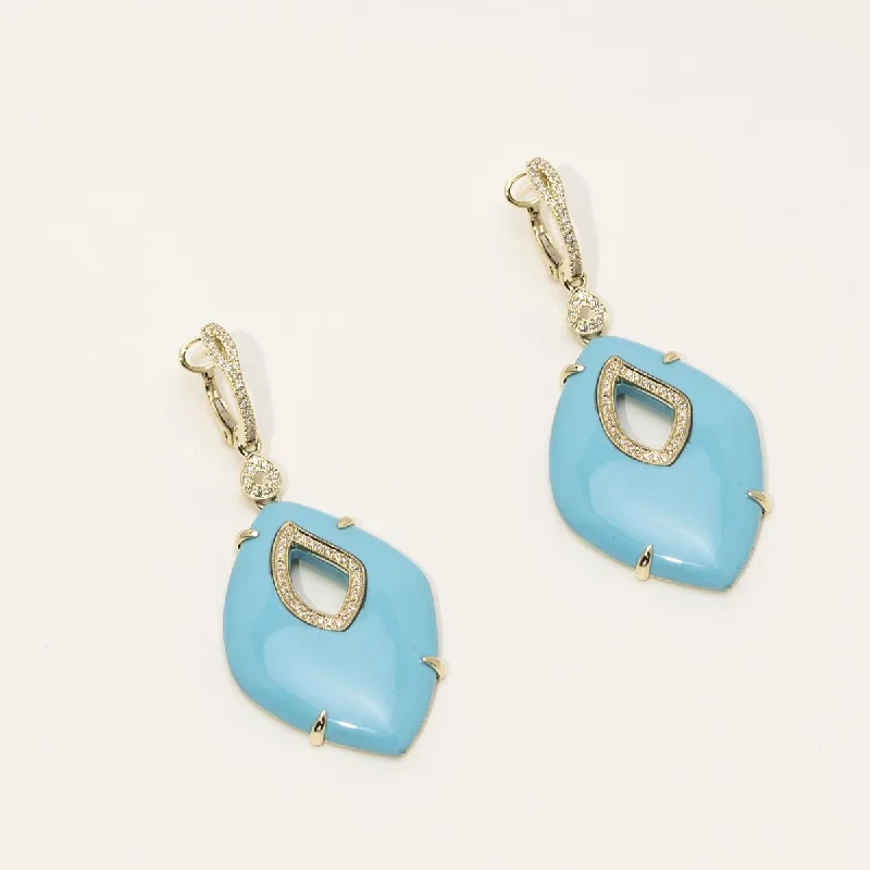 Dabakarov Turquoise Drop Earrings in 14kt Yellow Gold with Diamonds (3/8ct tw)