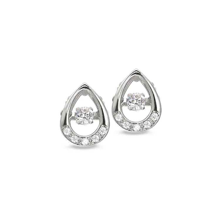 Platinum Finish Sterling Silver Micropave Dancing Stone Oval Earrings with Simulated Diamonds