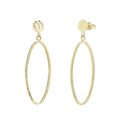 Diamond Cut Oval Drop Earrings in 14kt Yellow Gold