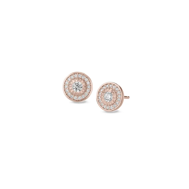 Rose Gold Finish Sterling Silver Micropave Halo Earrings with Simulated Diamonds