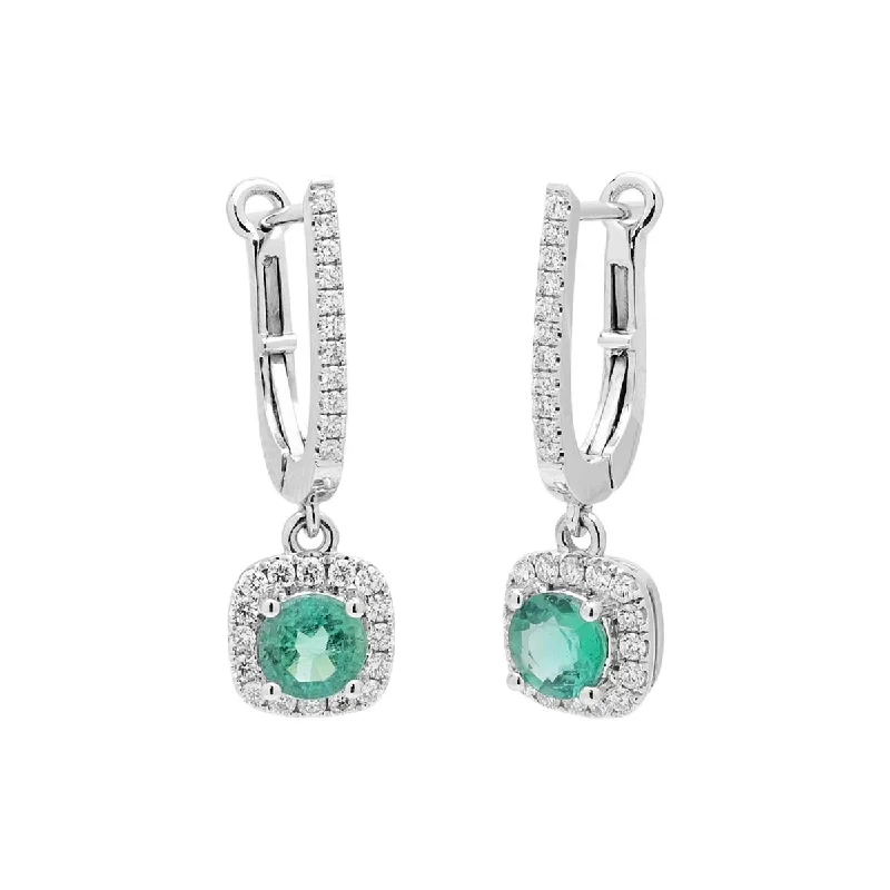 Emerald Drop Earrings in 14kt White Gold with Diamonds (3/8ct tw)