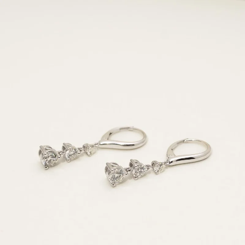 Estate Three Stone Diamond Drop Earrings in 14kt White Gold (1 3/4ct tw)