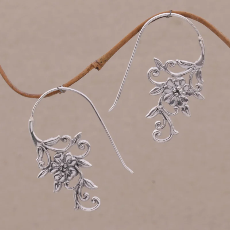 Floral Vines Indonesian Handmade Sterling Silver Flower Drop Earrings