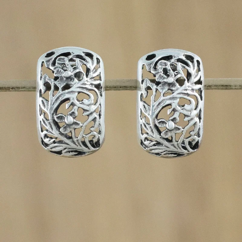 Floral World Sterling Silver Floral Drop Earrings from Thailand