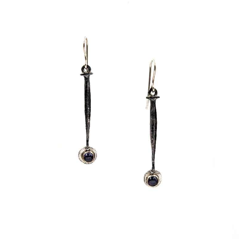 Forged Vintage Nail Earrings with Iolite