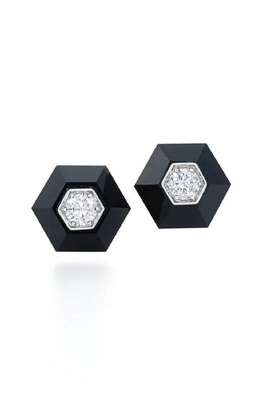 Black Jade Hexagon Stud Earrings