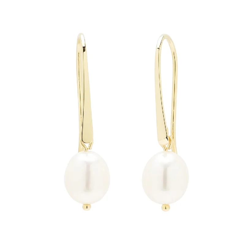 Cultured Freshwater Pearl Drop Earrings in 14kt Yellow Gold (8mm pearls)