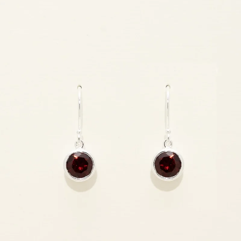 Garnet Bezel Drop Earrings in Sterling Silver