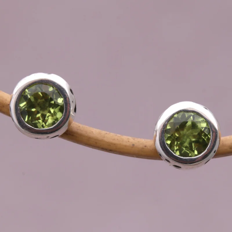 Glistening Paws Peridot and Sterling Silver Paw Stud Earrings from Bali