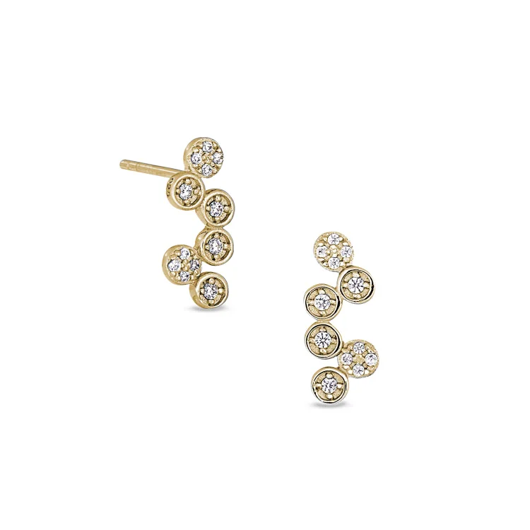 Gold Finish Sterling Silver Micropave Bubbles Earrings with Simulated Diamonds