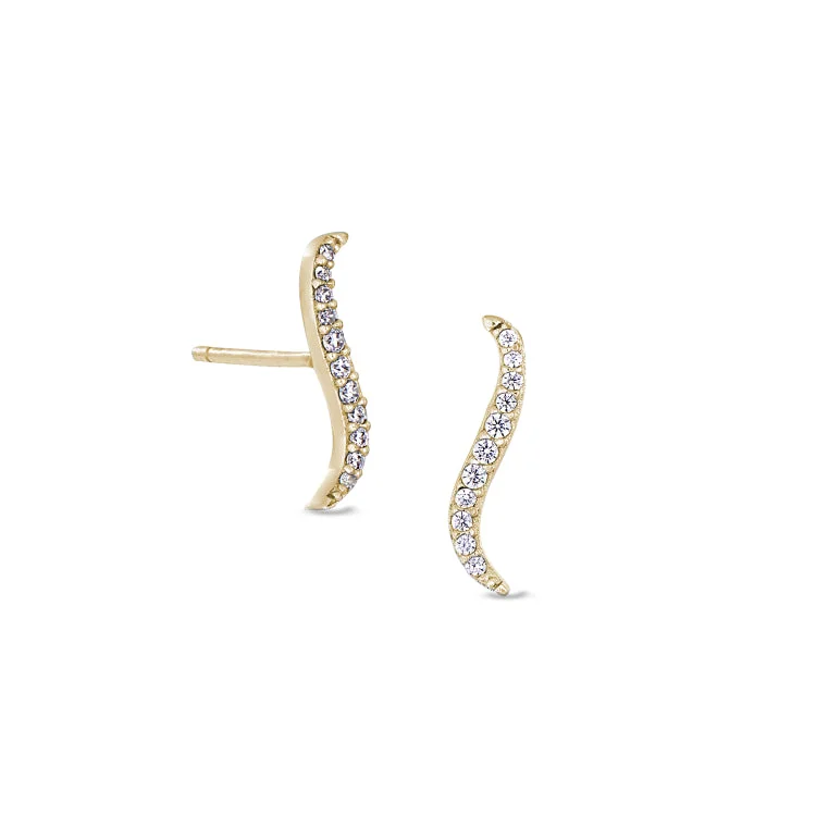 Gold Finish Sterling Silver Micropave Climber Earrings with Simulated Diamonds