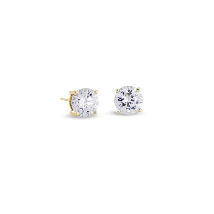 Gold Finish Sterling Silver Prong Set Round Simulated Diamond Earrings Approx. 2CTTW