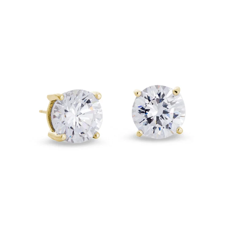 Gold Finish Sterling Silver Prong Set Round Simulated Diamond Earrings Approx. 4CTTW