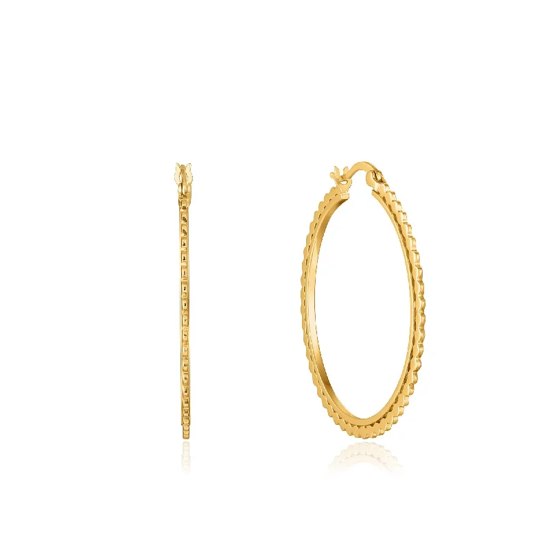 Gold Flat Beaded Hoop Earrings