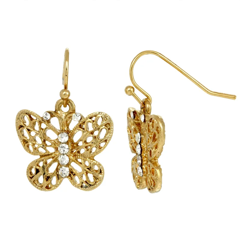 1928 Jewelry® Gold Tone Crystal Accent Filigree Butterfly Drop Earrings