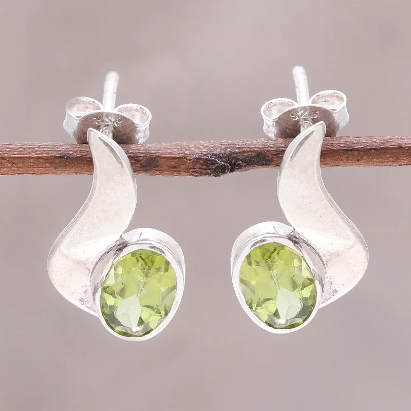 Green Apple Glow Oval Faceted Peridot and Sterling Silver Drop Earrings