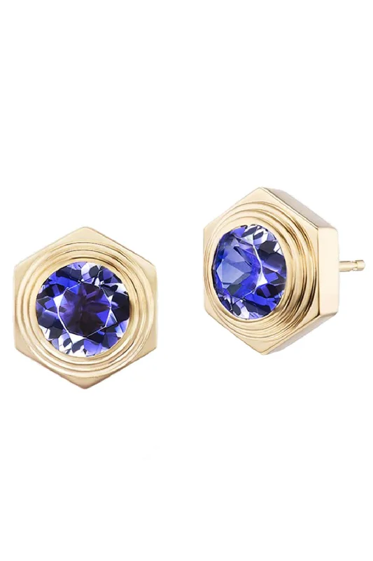 Hexed Iolite Stud Earrings