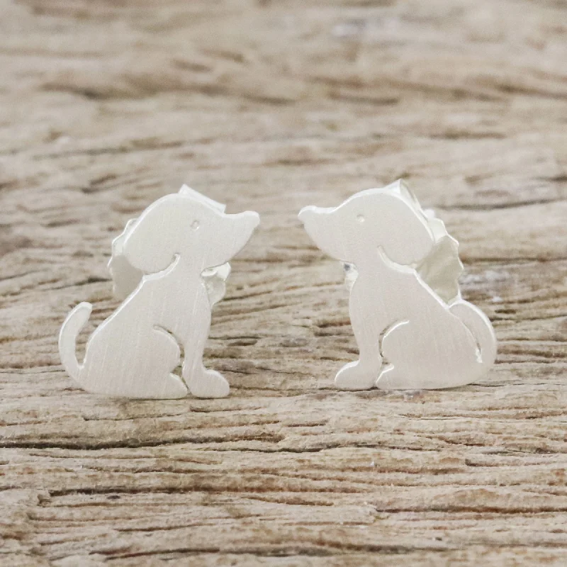 Irresistible Pups Cute Sterling Silver Puppy Dog Stud Earrings