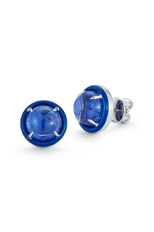 Large Tanzanite Blue Enamel Stud Earrings