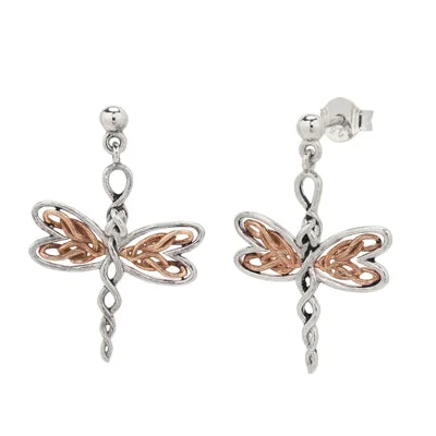 Keith Jack Dragonfly Drop Earrings in Sterling Silver and 10kt Rose Gold