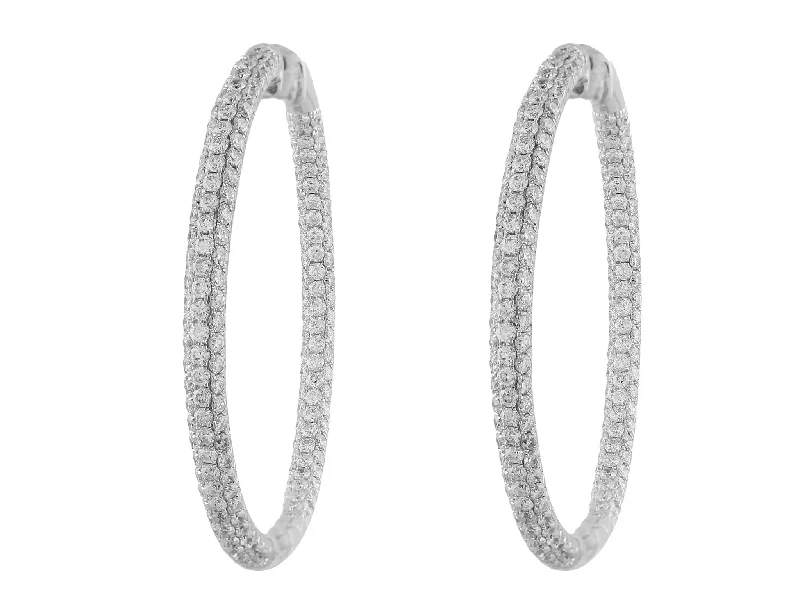 18k White Gold Large Three Row Diamond Hoop Earrings