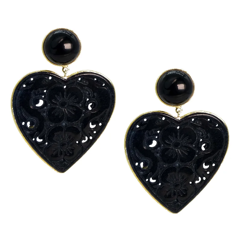 LOVE Black Carved Agate Earrings