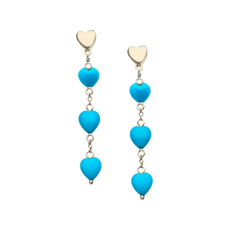 LOVE Carved Turquoise and Gold Heart Earrings