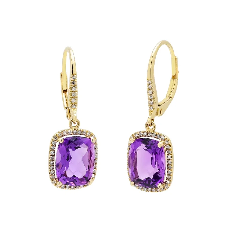 Madison L Cushion Amethyst Drop Earrings in 14kt Yellow Gold with Diamonds (1/5ct tw)