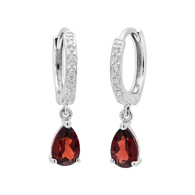 Madison L Pear Shape Garnet Drop Earrings in 14kt White Gold with Diamonds (.04ct tw)