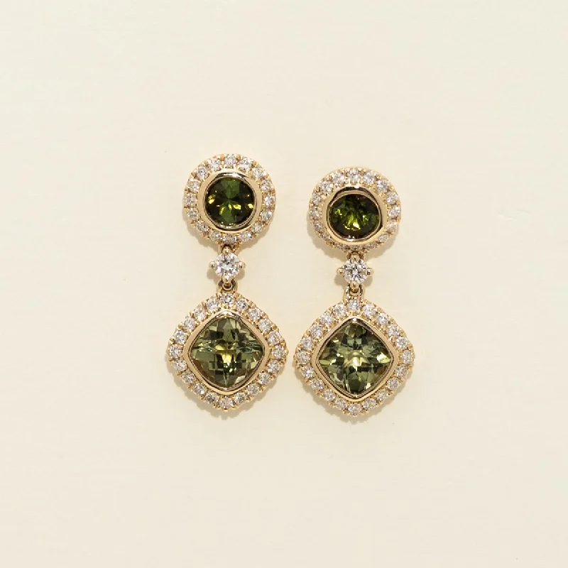 Maine Green Tourmaline Drop Earring in 14kt Yellow Gold with Diamonds (3/8ct tw)