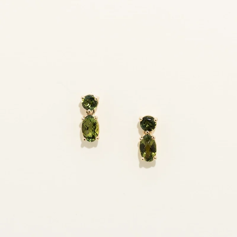 Maine Green Tourmaline Drop Earrings in 14kt Yellow Gold