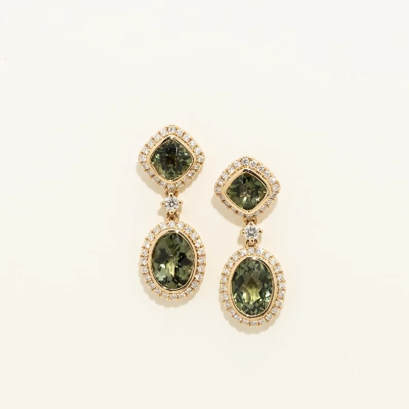 Maine Green Tourmaline Drop Earrings in 14kt Yellow Gold with Diamonds (1/2ct tw)