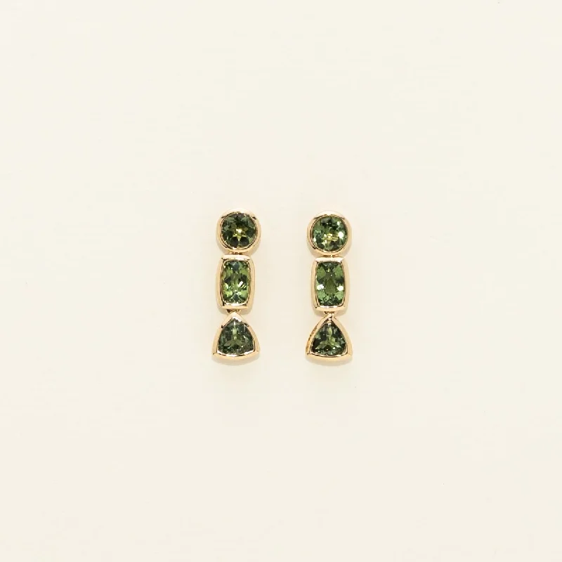 Maine Green Tourmaline Drop Earrings in 14kt Yellow Gold