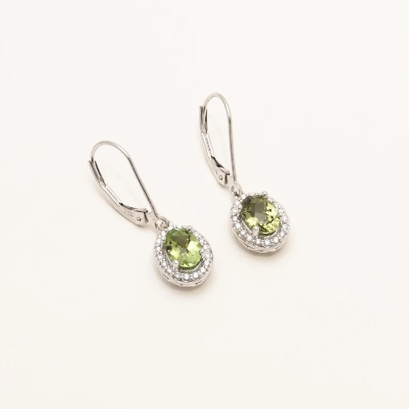 Maine Green Tourmaline Oval Drop Earrings in 14kt White Gold with Diamonds (1/7ct tw)