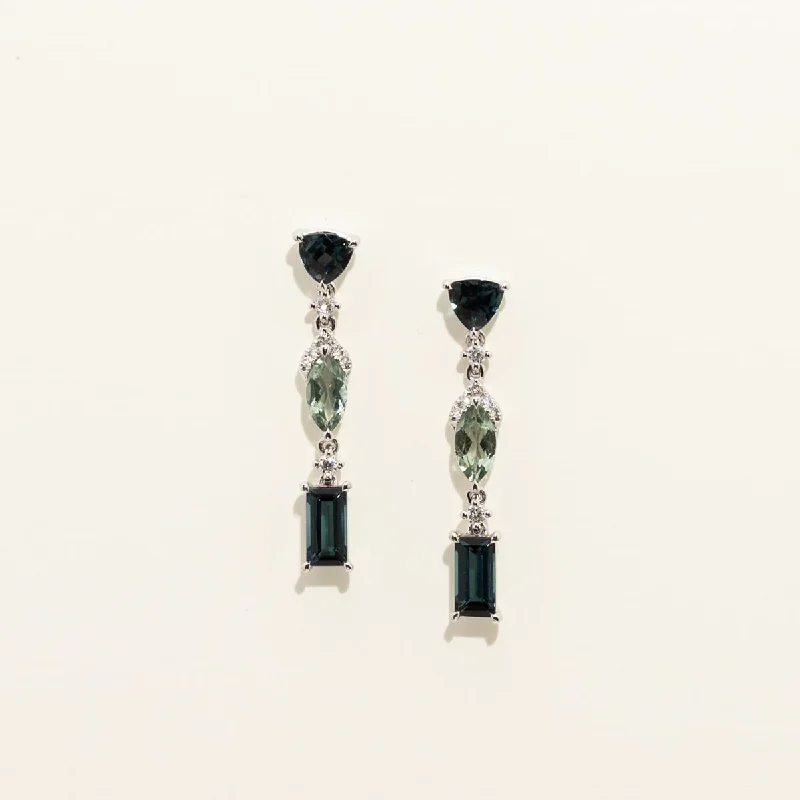 Maine Indicolite Tourmaline Drop Earrings in 14kt White Gold with Diamonds (1/10ct tw)