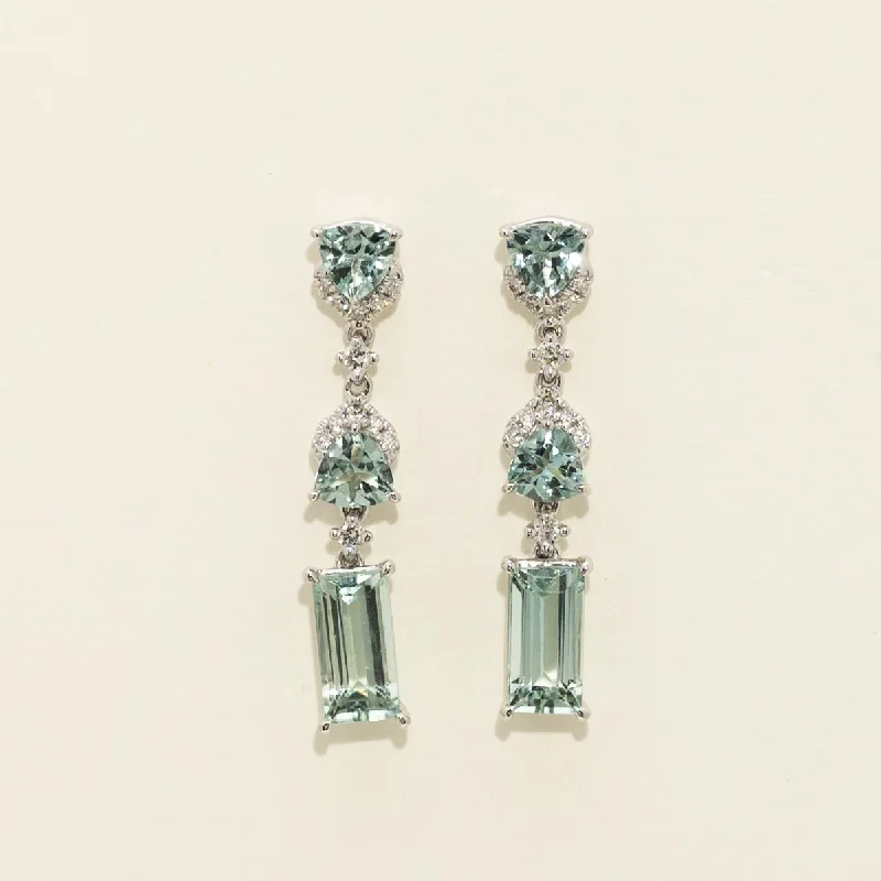 Maine Indicolite Tourmaline Drop Earrings in 14kt White Gold with Diamonds( 1/7ct tw)