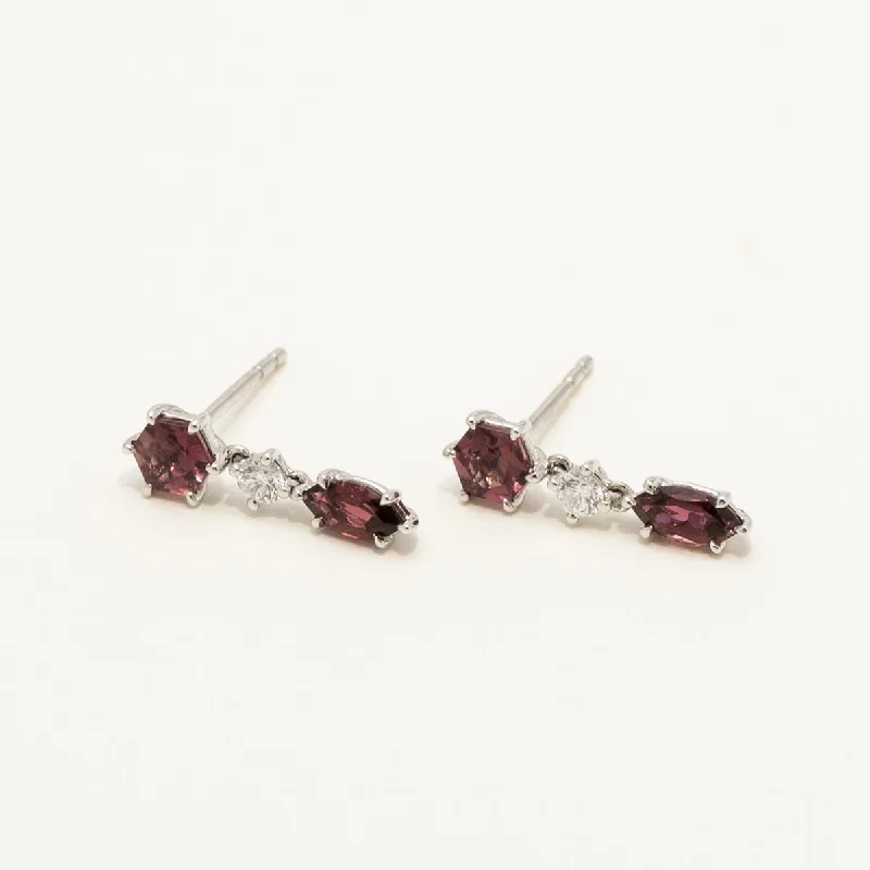 Maine Pink Tourmaline Drop Earrings in 14kt White Gold with Diamonds (1/7ct tw)