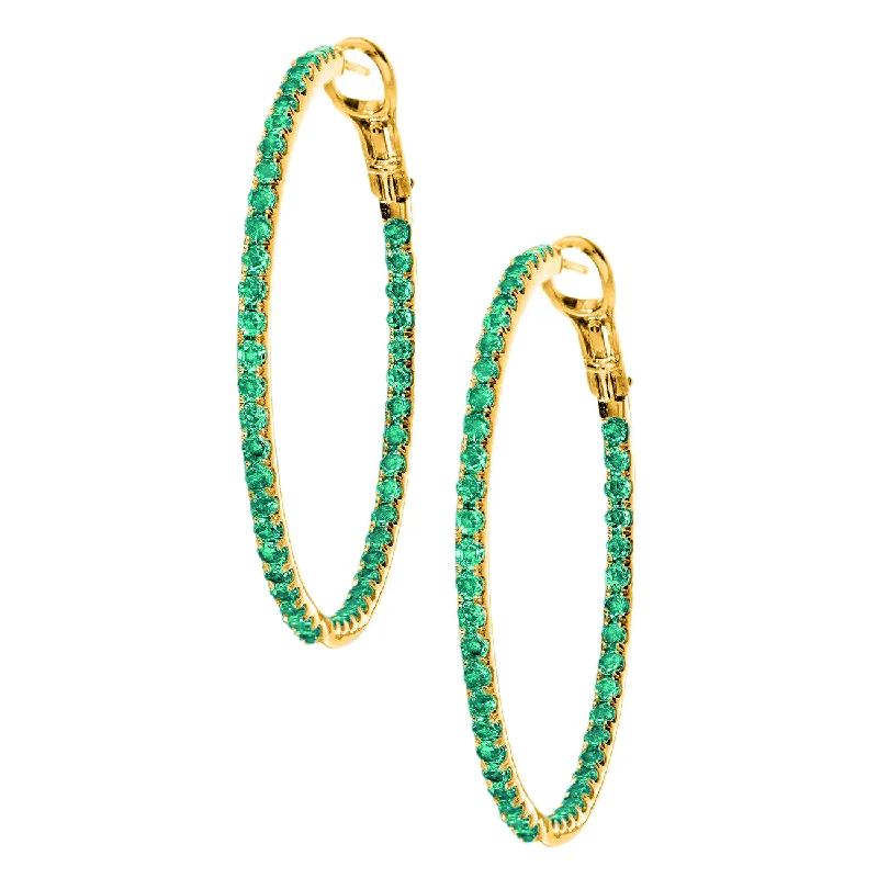 Mary Hoops Yellow Gold Emerald 2mm