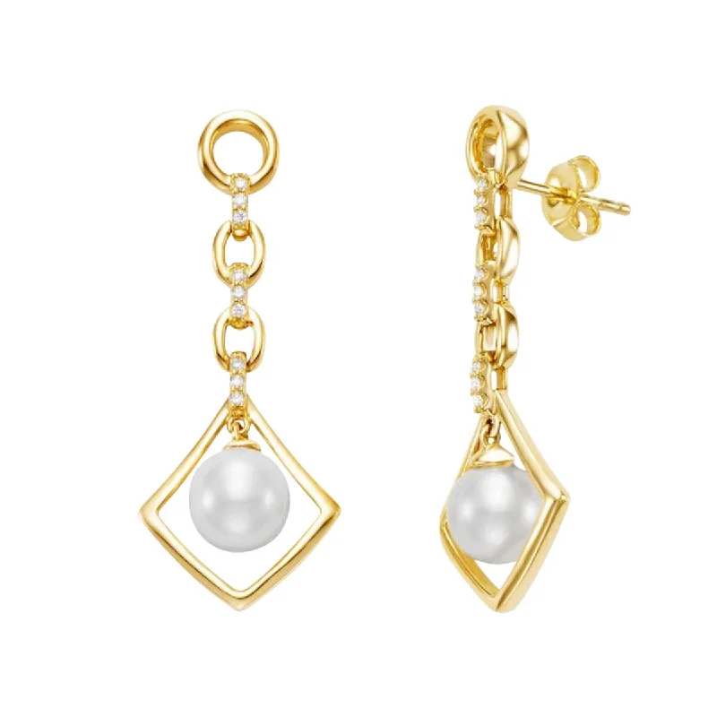 Mastoloni Cultured Freshwater Pearl Drop Earrings in 18kt Yellow Gold with Diamonds (7-7.5mm pearls and 1/20ct tw)